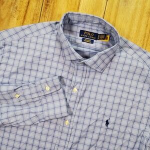 Polo Ralph Lauren Performance Shirt Mens XL Blue Plaid Classic Fit Stretch